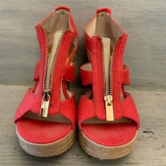 Michael Michael Kors Coral Canvas Espadrille Wedge Sandals Size 7 Good Condition - Picture 8 of 8